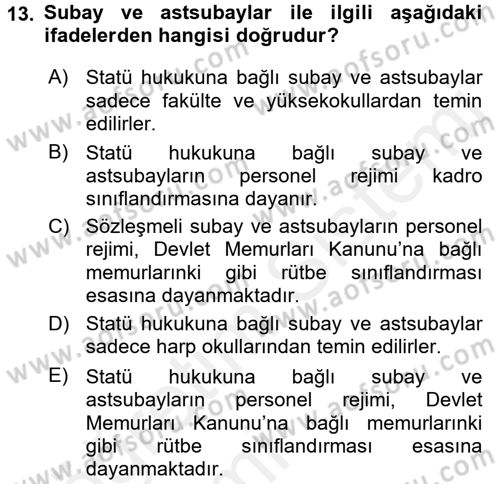 Kamu Personel Hukuku Dersi 2015 - 2016 Yılı Tek Ders Sınav Soruları 13. Soru