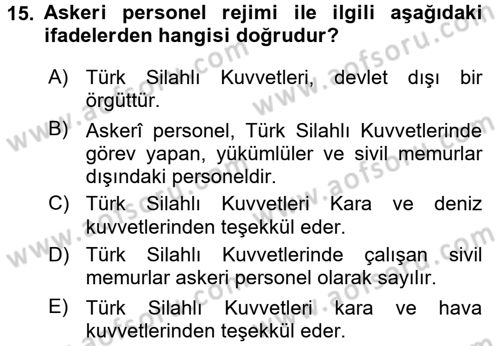 Kamu Personel Hukuku Dersi 2015 - 2016 Yılı Tek Ders Sınav Soruları 15. Soru