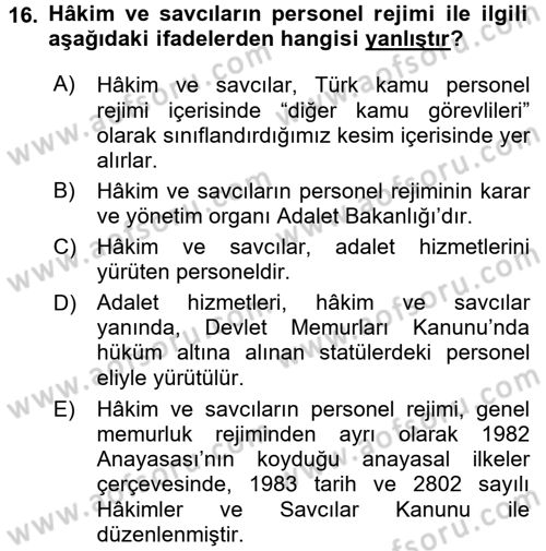Kamu Personel Hukuku Dersi 2015 - 2016 Yılı Tek Ders Sınav Soruları 16. Soru