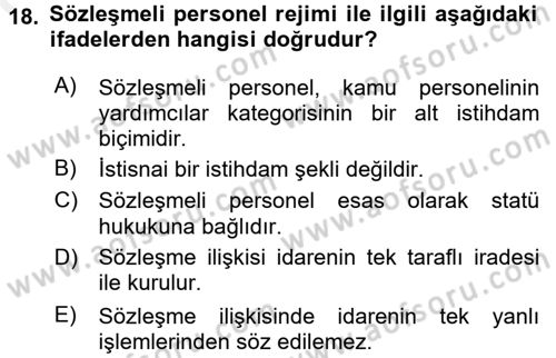 Kamu Personel Hukuku Dersi 2015 - 2016 Yılı Tek Ders Sınav Soruları 18. Soru