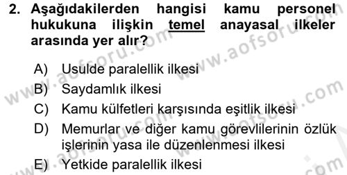 Kamu Personel Hukuku Dersi 2015 - 2016 Yılı Tek Ders Sınav Soruları 2. Soru