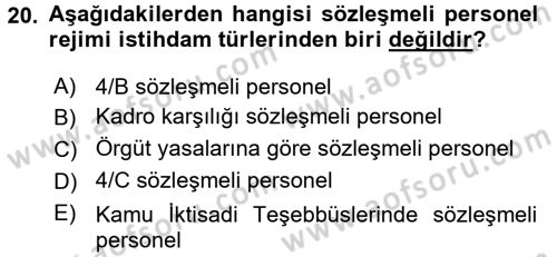 Kamu Personel Hukuku Dersi 2015 - 2016 Yılı Tek Ders Sınav Soruları 20. Soru