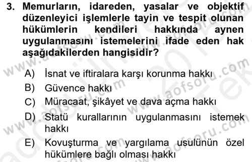 Kamu Personel Hukuku Dersi 2015 - 2016 Yılı Tek Ders Sınav Soruları 3. Soru