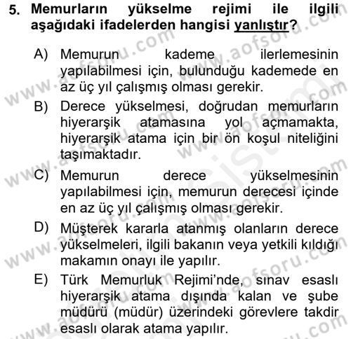 Kamu Personel Hukuku Dersi 2015 - 2016 Yılı Tek Ders Sınav Soruları 5. Soru