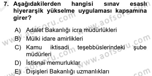 Kamu Personel Hukuku Dersi 2015 - 2016 Yılı Tek Ders Sınav Soruları 7. Soru