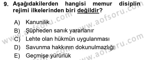 Kamu Personel Hukuku Dersi 2015 - 2016 Yılı Tek Ders Sınav Soruları 9. Soru