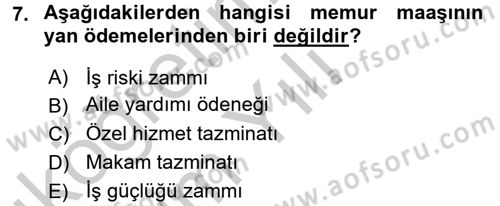 Kamu Personel Hukuku Dersi 2016 - 2017 Yılı 3 Ders Sınav Soruları 7. Soru