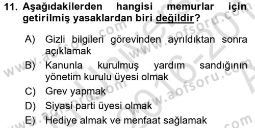 Kamu Personel Hukuku Dersi Ara Sınavı Deneme Sınav Soruları 11. Soru
