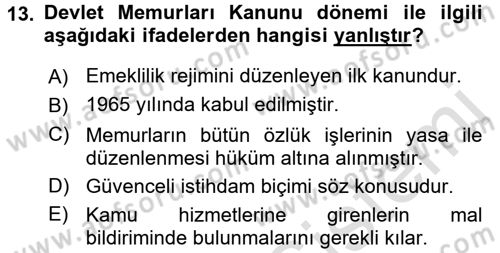 Kamu Personel Hukuku Dersi Ara Sınavı Deneme Sınav Soruları 13. Soru