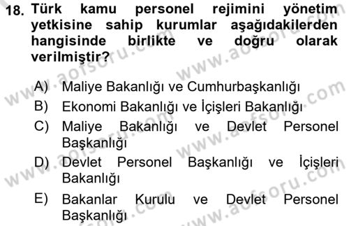 Kamu Personel Hukuku Dersi Ara Sınavı Deneme Sınav Soruları 18. Soru
