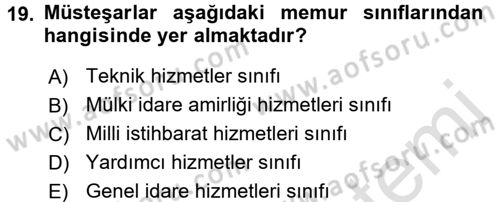 Kamu Personel Hukuku Dersi Ara Sınavı Deneme Sınav Soruları 19. Soru