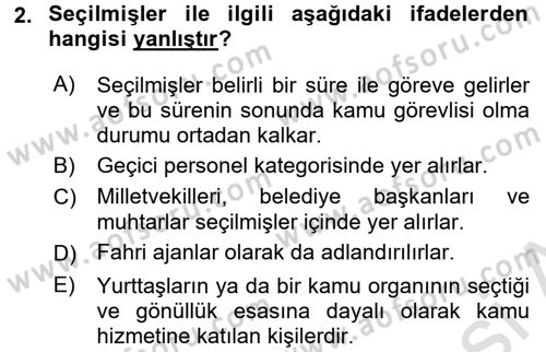 Kamu Personel Hukuku Dersi Ara Sınavı Deneme Sınav Soruları 2. Soru