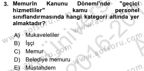 Kamu Personel Hukuku Dersi Ara Sınavı Deneme Sınav Soruları 3. Soru