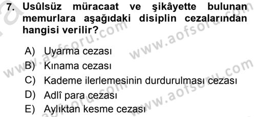 Kamu Personel Hukuku Dersi Ara Sınavı Deneme Sınav Soruları 7. Soru