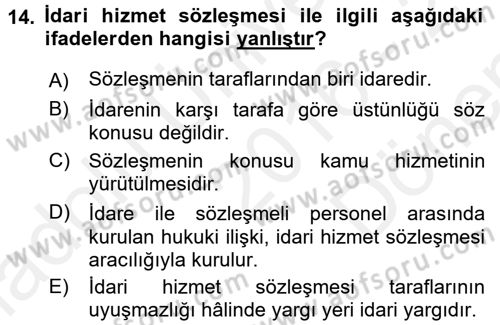 Kamu Personel Hukuku Dersi 2016 - 2017 Yılı (Final) Dönem Sonu Sınav Soruları 14. Soru