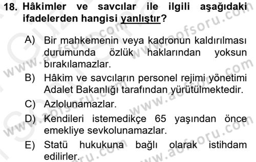 Kamu Personel Hukuku Dersi 2016 - 2017 Yılı (Final) Dönem Sonu Sınav Soruları 18. Soru