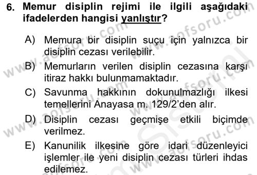 Kamu Personel Hukuku Dersi 2016 - 2017 Yılı (Final) Dönem Sonu Sınav Soruları 6. Soru
