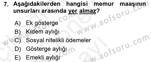Kamu Personel Hukuku Dersi 2016 - 2017 Yılı (Final) Dönem Sonu Sınav Soruları 7. Soru