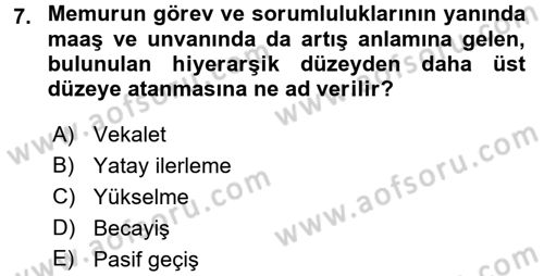 Kamu Personel Hukuku Dersi 2017 - 2018 Yılı 3 Ders Sınav Soruları 7. Soru