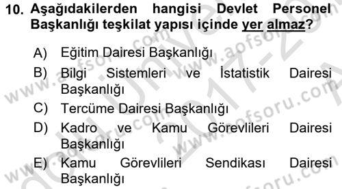 Kamu Personel Hukuku Dersi Ara Sınavı Deneme Sınav Soruları 10. Soru