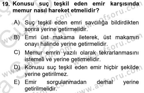 Kamu Personel Hukuku Dersi Ara Sınavı Deneme Sınav Soruları 19. Soru