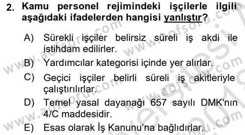 Kamu Personel Hukuku Dersi Ara Sınavı Deneme Sınav Soruları 2. Soru