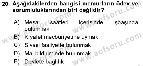 Kamu Personel Hukuku Dersi Ara Sınavı Deneme Sınav Soruları 20. Soru