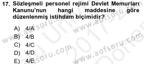 Kamu Personel Hukuku Dersi 2017 - 2018 Yılı (Final) Dönem Sonu Sınav Soruları 17. Soru