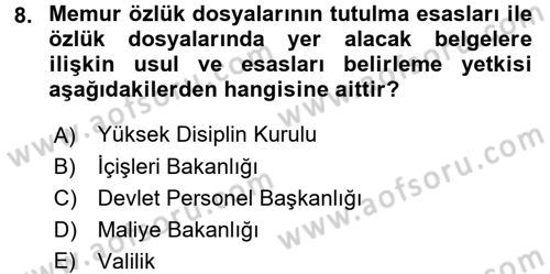 Kamu Personel Hukuku Dersi 2017 - 2018 Yılı (Final) Dönem Sonu Sınav Soruları 8. Soru