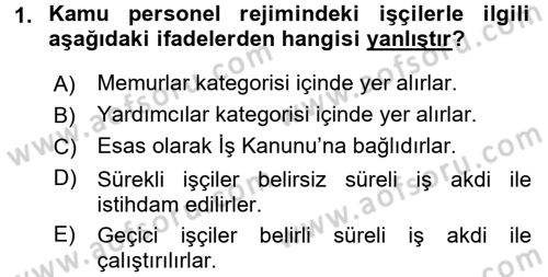 Kamu Personel Hukuku Dersi 2018 - 2019 Yılı (Vize) Ara Sınavı 1. Soru