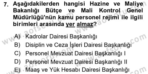 Kamu Personel Hukuku Dersi 2018 - 2019 Yılı (Vize) Ara Sınavı 7. Soru