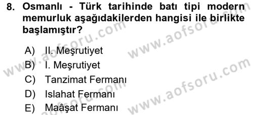 Kamu Personel Hukuku Dersi 2018 - 2019 Yılı (Vize) Ara Sınavı 8. Soru