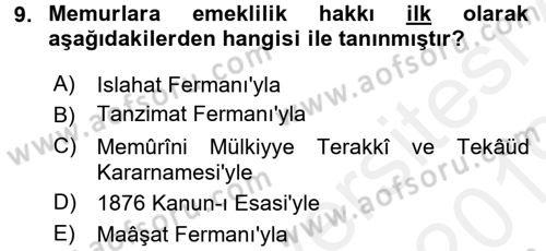 Kamu Personel Hukuku Dersi 2018 - 2019 Yılı (Vize) Ara Sınavı 9. Soru