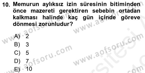 Kamu Personel Hukuku Dersi 2018 - 2019 Yılı (Final) Dönem Sonu Sınav Soruları 10. Soru