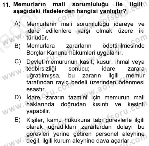 Kamu Personel Hukuku Dersi 2018 - 2019 Yılı (Final) Dönem Sonu Sınav Soruları 11. Soru