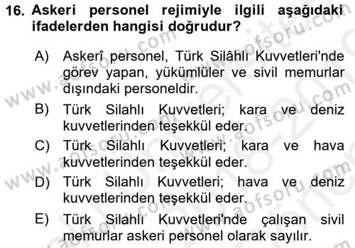 Kamu Personel Hukuku Dersi 2018 - 2019 Yılı (Final) Dönem Sonu Sınav Soruları 16. Soru