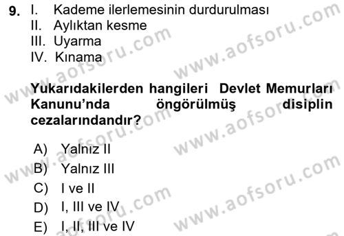 Kamu Personel Hukuku Dersi 2018 - 2019 Yılı (Final) Dönem Sonu Sınav Soruları 9. Soru