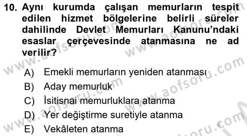 Kamu Personel Hukuku Dersi Ara Sınavı Deneme Sınav Soruları 10. Soru