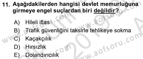 Kamu Personel Hukuku Dersi Ara Sınavı Deneme Sınav Soruları 11. Soru