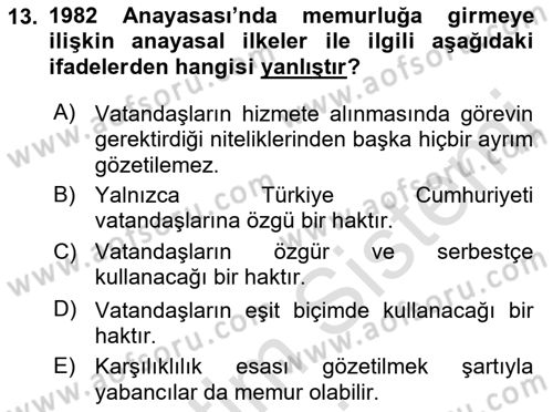 Kamu Personel Hukuku Dersi 2019 - 2020 Yılı (Vize) Ara Sınav Soruları 13. Soru