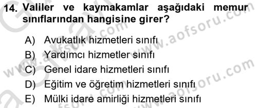Kamu Personel Hukuku Dersi Ara Sınavı Deneme Sınav Soruları 14. Soru