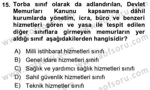 Kamu Personel Hukuku Dersi Ara Sınavı Deneme Sınav Soruları 15. Soru