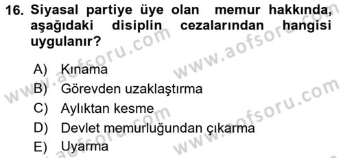 Kamu Personel Hukuku Dersi Ara Sınavı Deneme Sınav Soruları 16. Soru