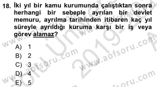 Kamu Personel Hukuku Dersi Ara Sınavı Deneme Sınav Soruları 18. Soru