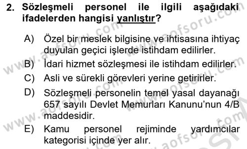 Kamu Personel Hukuku Dersi Ara Sınavı Deneme Sınav Soruları 2. Soru
