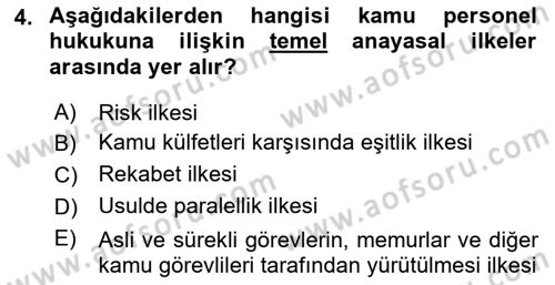 Kamu Personel Hukuku Dersi Ara Sınavı Deneme Sınav Soruları 4. Soru