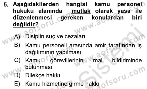 Kamu Personel Hukuku Dersi Ara Sınavı Deneme Sınav Soruları 5. Soru