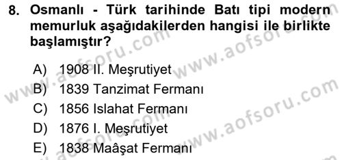 Kamu Personel Hukuku Dersi Ara Sınavı Deneme Sınav Soruları 8. Soru