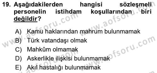 Kamu Personel Hukuku Dersi 2019 - 2020 Yılı (Final) Dönem Sonu Sınav Soruları 19. Soru
