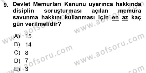 Kamu Personel Hukuku Dersi 2019 - 2020 Yılı (Final) Dönem Sonu Sınav Soruları 9. Soru